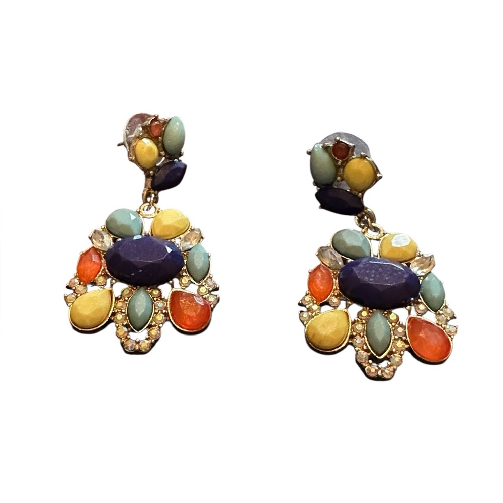 Vintage Colorful Stone and Rhinestone Drop Earrings